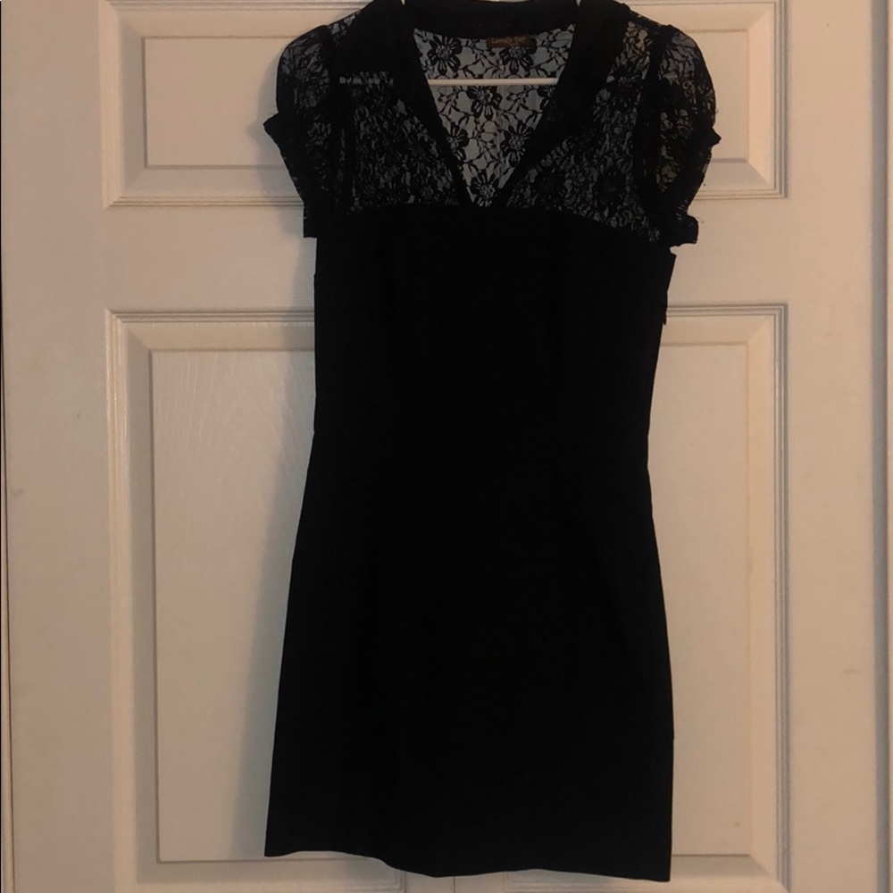 black dress with lace collared top
